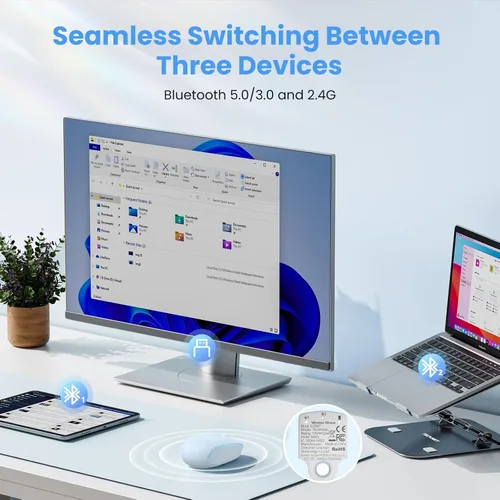 Vista 2 de TECKNET Ratón Inalámbrico Bluetooth (BT5.0/3.0 & 2.4G) Clic Silencioso Compacto y Portátil USB Óptico para Computadora, Ratón Bluetooth para Laptop
