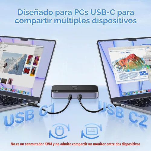 Vista 2 de UGREEN Interruptor USBC 2 computadoras comparten 4 puertos USB 3.2, selector de conmutador de 10 Gbps para PC, portátil, teclado, ratón, adaptador