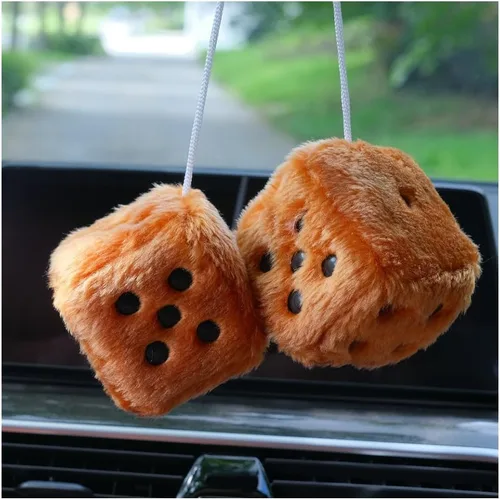 Vista 12 de Par de dados cuadrados retro de felpa mullidos de 3 pulgadas con puntos, decoración para colgar en el espejo del automóvil, adorno para espejo