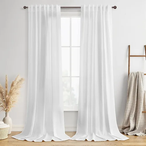 Vista 26 de BOODII Cortinas de lino de 96 pulgadas de largo y 8 pies para sala de estar Blanco