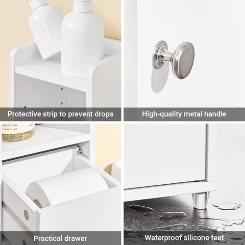 Vista 8 de SoBuy Gabinete de almacenamiento de baño pequeño, tamaño múltiple, blanco