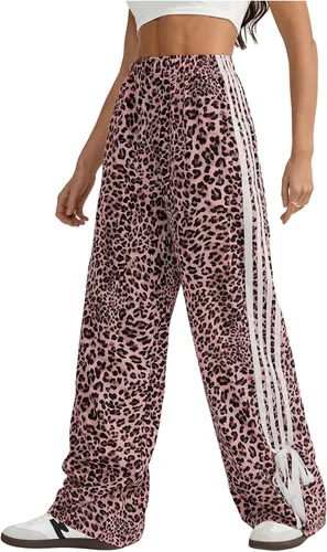 Vista 11 de Floerns Pantalones de pierna ancha con estampado de leopardo a rayas Y2K Gris