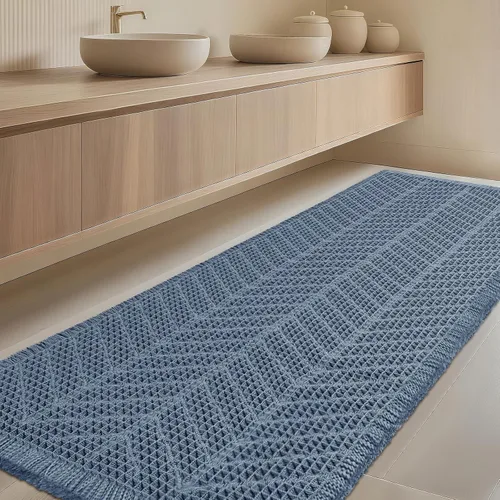 Vista 88 de Tapete de baño con diseño de gofre, moderno, bohemio, absorbente, antideslizante, ultrasuave, lavable a máquina, con letra de baño, dormitorio