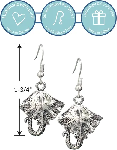 Vista 2 de Pendientes de plata antigua con diseño de rayas de mantarraya para mujer