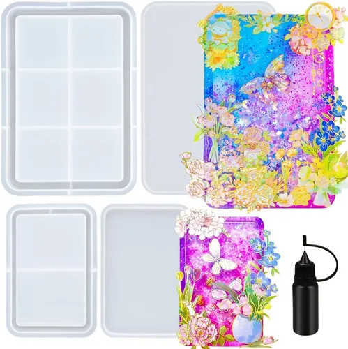Vista 21 de Conjunto de moldes agitadores de resina, dijes kawaii, paquete de 41 bandejas de silicona, kit de botella aplicadora con punta de precisión, paquete