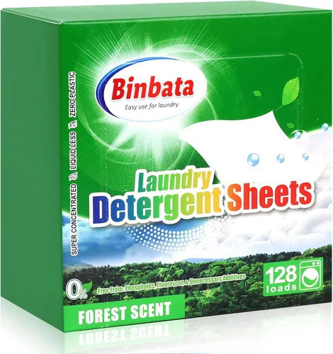 Vista 8 de Hojas de detergente para ropa Binbata, hasta 128 cargas con aroma a bayas, hipoalergénicas, ecológicas, biodegradables, sin plástico, sin líquido