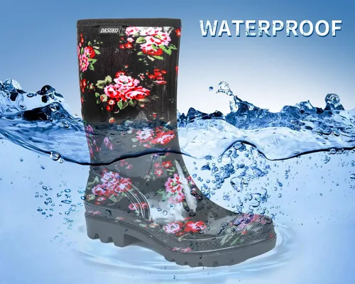 Vista 3 de DKSUKO Waterproof Womens Rain Boots insulated,Lightweight Rubber fashion Boots in Gardening,Warm and Comfortable Wide Calf Rain Boots with Glossy in