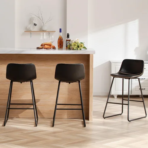 Vista 29 de HeuGah Juego de 2 taburetes de bar de piel sintética, sillas de comedor con patas de metal y respaldo suave, fáciles de montar