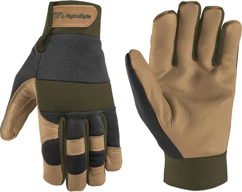 Vista 8 de Wells Lamont Guantes de trabajo de palma de cuero para hombre – HydraHyde cuero resistente al agua, espalda de elastano flexible, cierre ajustable