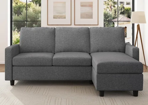 Vista 7 de HONBAY Sofá modular convertible, sofá en forma de L con diván reversible para espacio pequeño, color azul medio