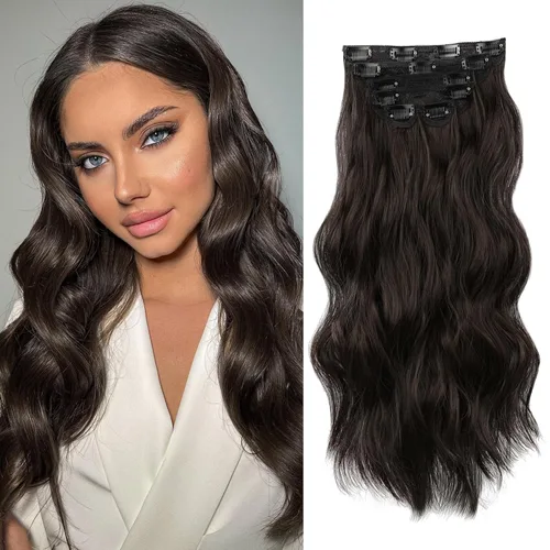 Vista 17 de WECAN Extensión de cabello con clip, de 20 pulgadas, mezcla de rubio ceniza y rubio decolorado, 6 piezas, extensiones de cabello largo ondulado