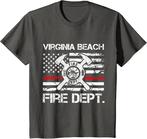 Vista 40 de Virginia Beach Virginia Fire Department - Camiseta delgada de línea roja, Negro
