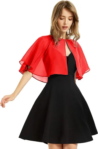 Vista 8 de Chal de gasa suave para mujer, envolturas, chal corto para vestido de noche, boda, capa, bolero, cubierta estilo flapper Negro