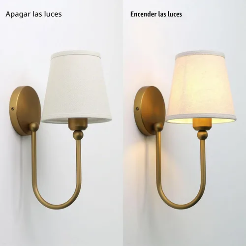 Vista 7 de Pathson Antique Linen Fabric Wall Sconces Set of 2, Hardwired Curved Arm Bathroom Vanity Light, Indoor Wall Decor Lamp for Living Room, Kitchen