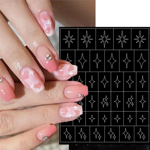Vista 5 de 6 hojas de calcomanías para arte de uñas, diseño francés, diseño francés, guías de uñas huecas, suministros para mujeres, decoración de manicura