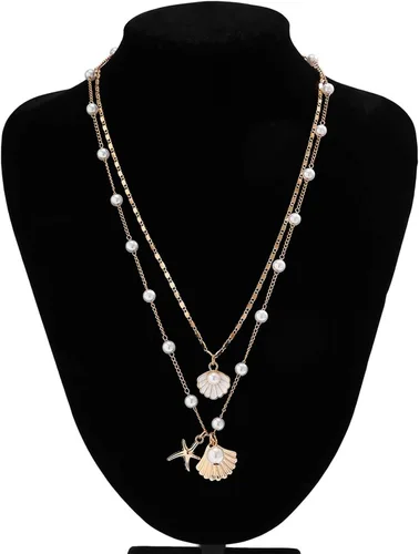 Vista 6 de Collar de concha marina de Your Always Charm para mujer, collar de concha ajustable con capas de encanto de concha marina para mujer, atuendos
