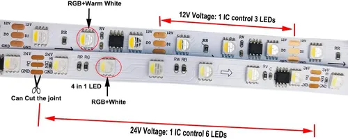 Vista 6 de Tira de luz LED TM1814 DC12V 24V 4 en 1 píxeles SK6812 RGBW direccionables RGBWW RGBW 5050 3 pines LED luces IP30 65 67 (RGB+blanco cálido