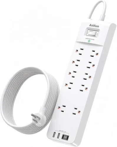Vista 8 de Addtam - Regleta de alimentación con 10 tomas y 4 puertos USB (2 USB C), 2700J, 6 pies Extension Cord with Multiple Outlets, Surge Protector Power