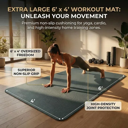 Vista 4 de Esterilla grande de yoga de 6'x 4' (72"x 48") — Esterilla de ejercicio extra ancha de 1/4" y 1/3" de 183cm x 122cm, gran esterilla de ejercicio
