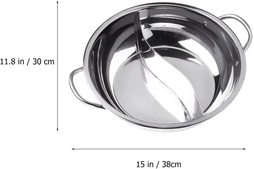 Vista 6 de UPKOCH Olla caliente de acero inoxidable Shabu Olla caliente dividida Olla de cocina de sopa de doble cara Olla de cocina con divisor para estufa