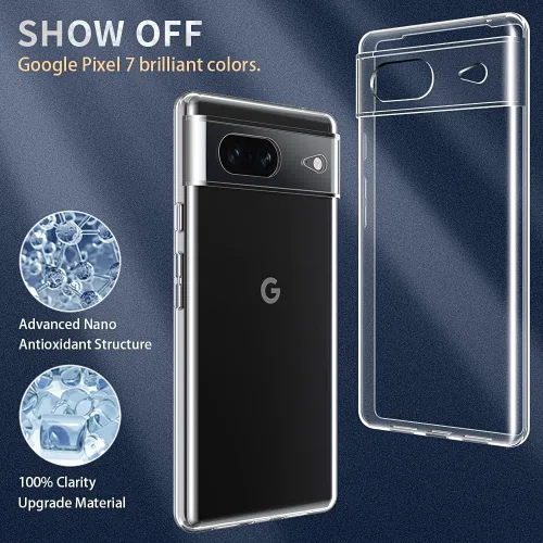 Vista 6 de Funda transparente para Google Pixel 7. Funda protectora de silicona TPU de plástico transparente para Google Pixel 7