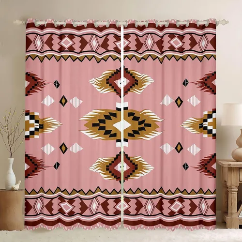 Vista 22 de Cortinas y cortinas occidentales de 76 x 45 pulgadas, cortinas aztecas, exóticas, nórdicas, bohemias, opacas, tribu india, geometría, étnica