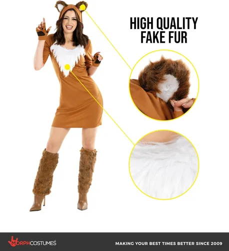 Vista 3 de fun shack Mujer Fn4176 Brown Hooded Dress with Attached Fox Ears, Sewn-in Tail Detail Included, Perfect for Halloween, Great for Dress-Up