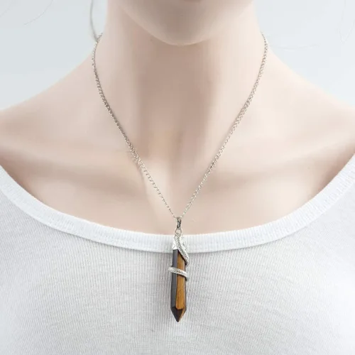 Vista 6 de 1 collar con colgante de bala de piedra preciosa natural, piedra de cristal curativo, cuarzo, reiki, chakra, energía de roca de 18 pulgadas, joyería