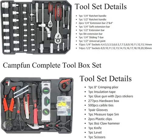 Vista 6 de Campfun Juego de herramientas para el hogar de 899 piezas con herramientas manuales completas, juego de caja de herramientas mecánicas con estuche