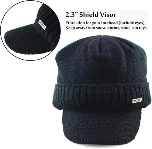 Vista 4 de Gorro de invierno con visera y orejeras para hombre, conjunto de bufanda y gorro de forro polar para exteriores