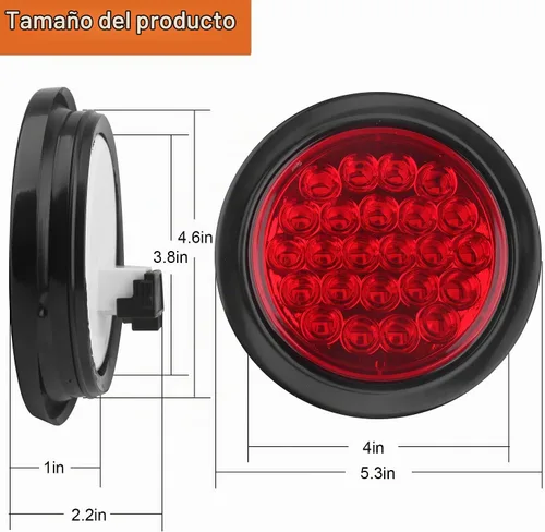 Vista 6 de 4 piezas de luces traseras LED redondas de 4 pulgadas para remolque, rojas, 24 LED, impermeables, luces traseras LED redondas de 4 pulgadas