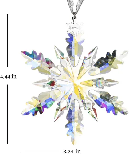 Vista 4 de SIYOUKI Adorno de Navidad de ángel de hielo 2023 con caja de regalo, estrella de invierno anual de copo de nieve de cristal, colgante de decoración