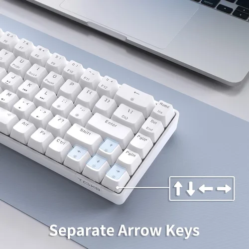 Vista 5 de TMKB T68SE - Teclado mecánico 60% para juegos, ultra compacto, 68 teclas, teclado con cable con interruptores azules, retroiluminación LED, flecha