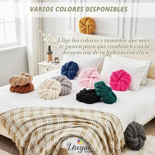 Vista 6 de Uvvyui - Almohadas de nudo, cojines decorativos de 14 pulgadas, almohadas redondas, cojín para sofá, almohada de bola anudada suave hecha a mano