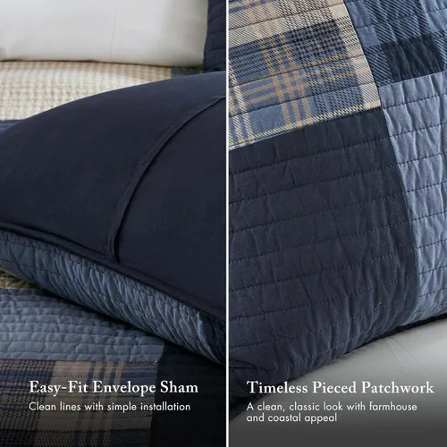 Vista 5 de Woolrich - Juego de edredón reversible de algodón, estilo cabaña invertido a color sólido, colcha ligera de retazos para todas las estaciones