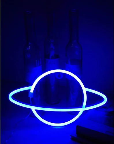 Vista 7 de Luces LED de neón, WONFAST Planet Rocket, letreros de neón acrílicos con pilas o USB, decoración de pared para habitación de niños, Navidad Azul