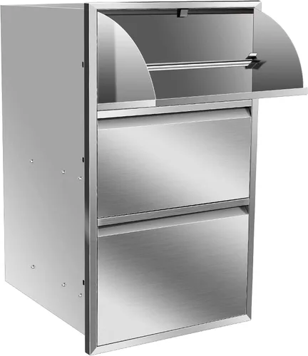 Vista 13 de Cajones de cocina para exteriores, cajones de acceso dobles para barbacoa con mango de acero inoxidable, cajones de isla para cocinas al aire libre