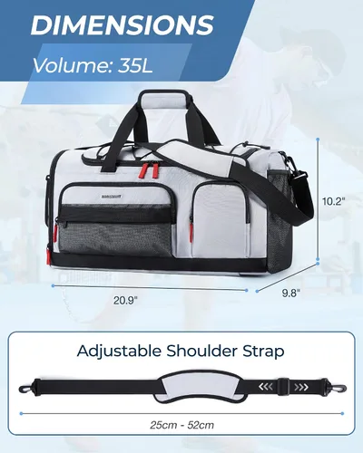 Vista 7 de BAGSMART Sports - Bolsa de viaje para gimnasio, bolsa de lona impermeable para hombres y mujeres, bolsa de entrenamiento de fin de semana, Gris