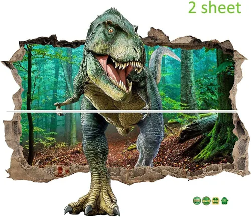 Vista 6 de Supzone Calcomanías de pared de dinosaurio, 3D, decorativas, extraíbles, para dormitorio, bebé, guardería, decoración de pared para niños