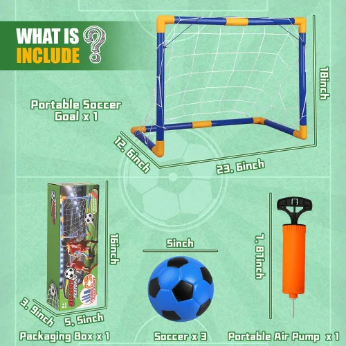 Vista 2 de Soccer Goal Set 23" W×18" H×12" D, Portable Soccer Goal Training Equipment, Mini Soccer Net with 3 Soccer Ball for Sports Game, Soccer Set for Kids