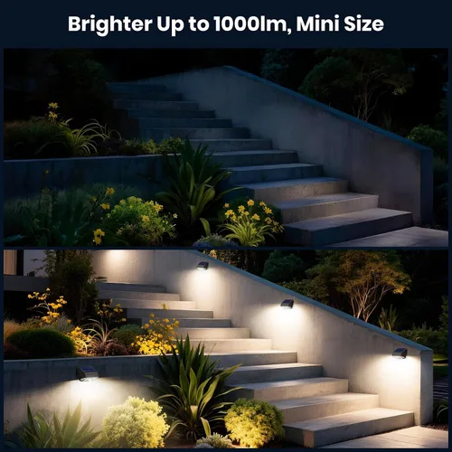 Vista 7 de Luz solar para valla de exterior, 4000K 3000K, luces de pared solares con sensor de movimiento, 1000 lm, luces solares pequeñas para valla