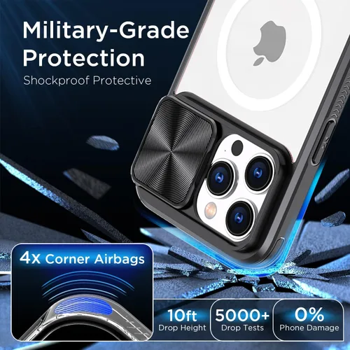 Vista 7 de Funda MagSafe transparente de titanio compatible con iPhone 15 Pro con cubierta deslizante para cámara, imanes fuertes, antiamarilleo, a prueba
