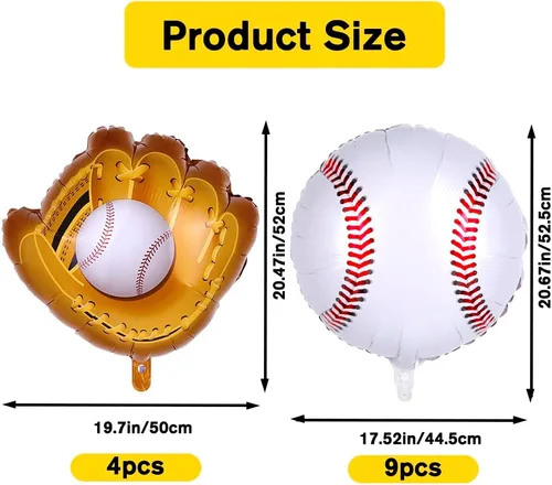 Vista 2 de YUJUN 13 globos de béisbol, guantes de béisbol gigantes, globos deportivos de Mylar para fiestas de cumpleaños, béisbol, deportes, suministros