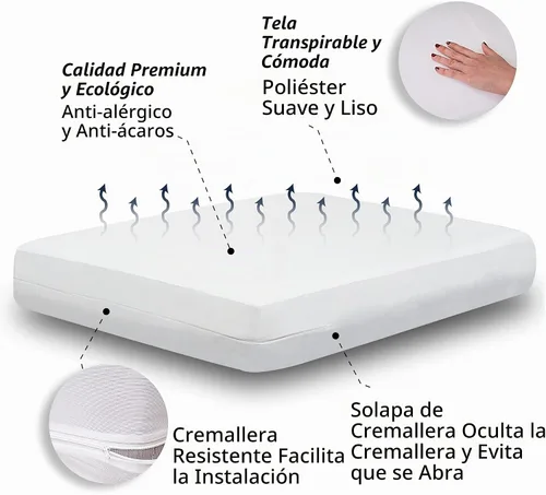 Vista 4 de Protector de colchón contra insectos, con cierre, Poliéster, Blanco, gemelo