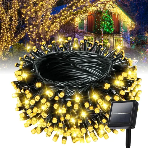 Vista 11 de Guirnalda de luces solares impermeables para exteriores, 200 luces LED extralargas de 82 pies, luces solares de Navidad, luces solares impermeables