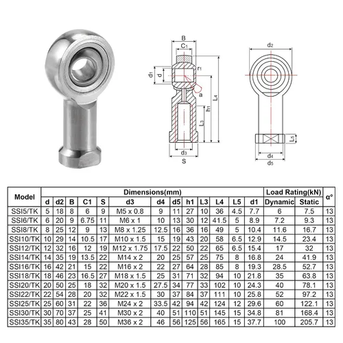 Vista 5 de uxcell SSI8T/K Rod End Bearing 8mm Bore Stainless Steel M8x1.25 Female Thread Right Hand