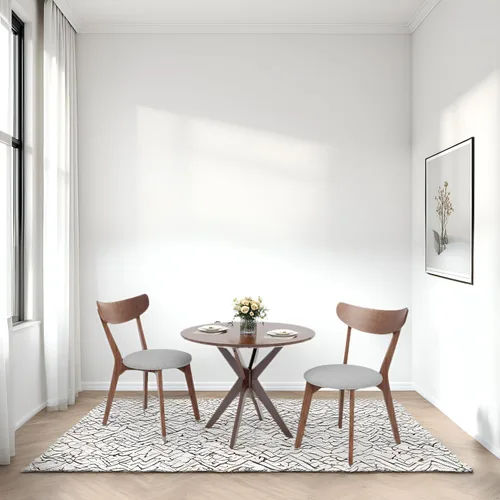 Vista 5 de ERGOMASTER Juego de mesa de comedor de 3 piezas para 2, mesa de cocina de 36 pulgadas con 2 sillas, patas de madera de goma, color marrón