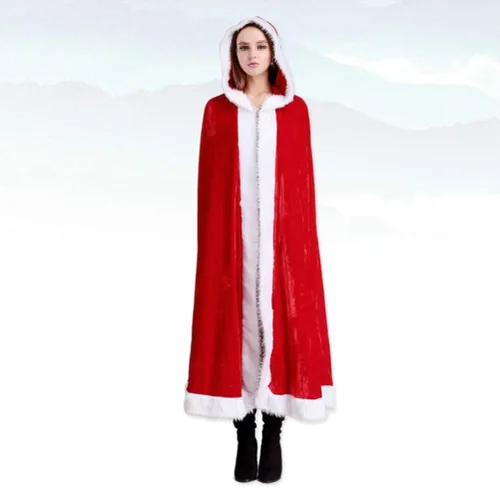 Vista 9 de TINKSKY Capa de Navidad con capucha de la Sra. Santa Claus, disfraz de cosplay para fiesta, talla L, rojo