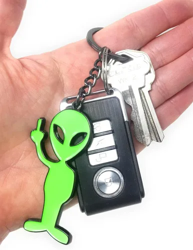 Vista 2 de Llavero de Alien Naughty Alien Llavero con dedo medio para cremalleras, bolso, bolso, llaves, embrague o mochila Divertido llavero novedoso