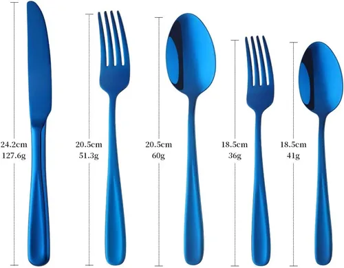 Vista 3 de Baikai Mirror Polished - Juego de cubiertos de 5 piezas, utensilios de cocina de acero inoxidable para 1 unidad (azul)